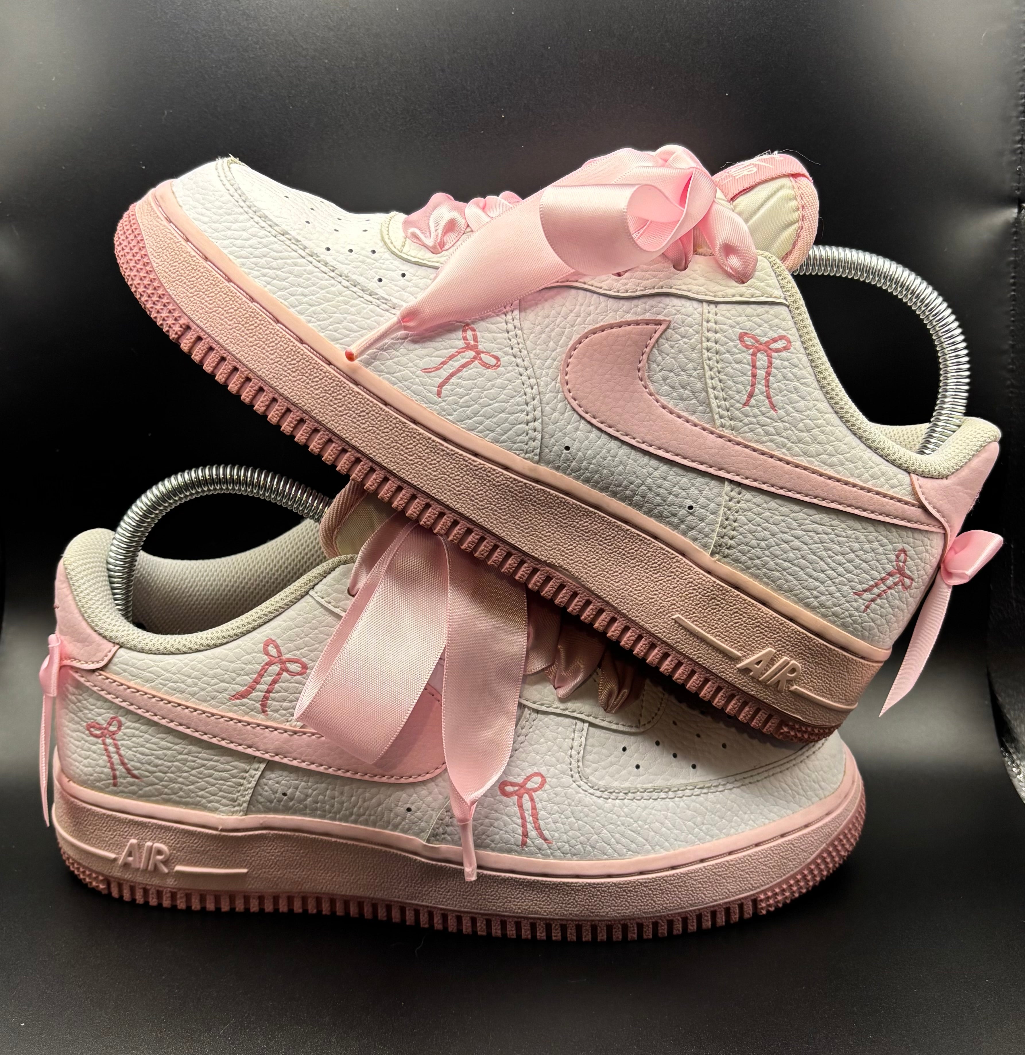RESERVED - Nike Air Force 1 Pink Bow Detail – UK 6 – Coquette Style – Boutique Aesthetic